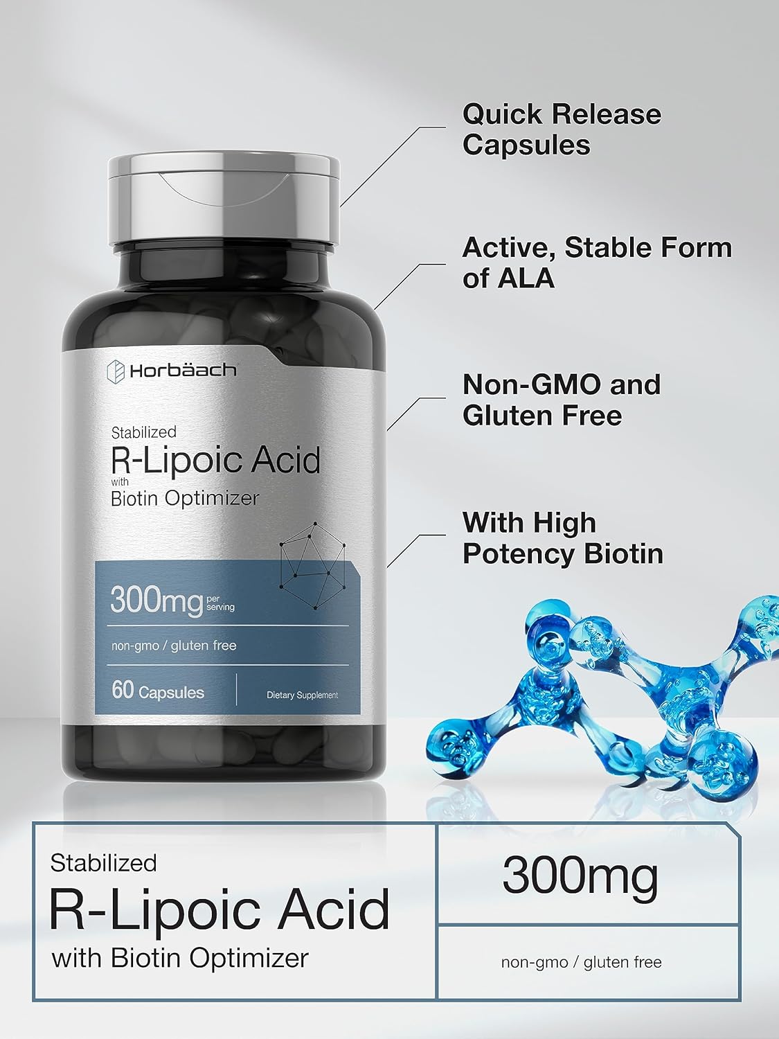 Horbäach Stabilized R-Lipoic Acid Biotin Optimizer Na-RALA 300mg 60 Caps - Galeri