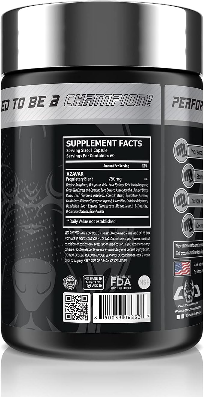 Core Champs AZAVAR Appetite Control Daa Aspartic Acid Betaine Tyrosine 60 caps - Galeri