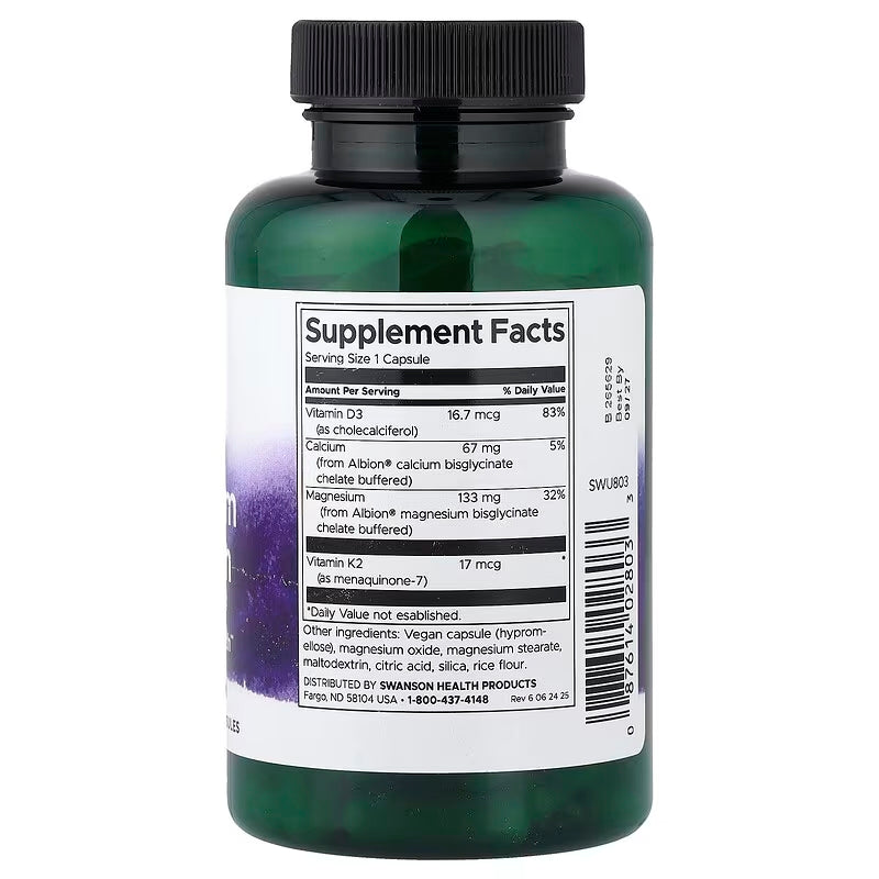 Swanson Albion Magnesium Calcium with Vitamins D3 & K2 90 Veggie Capsules - Galeri