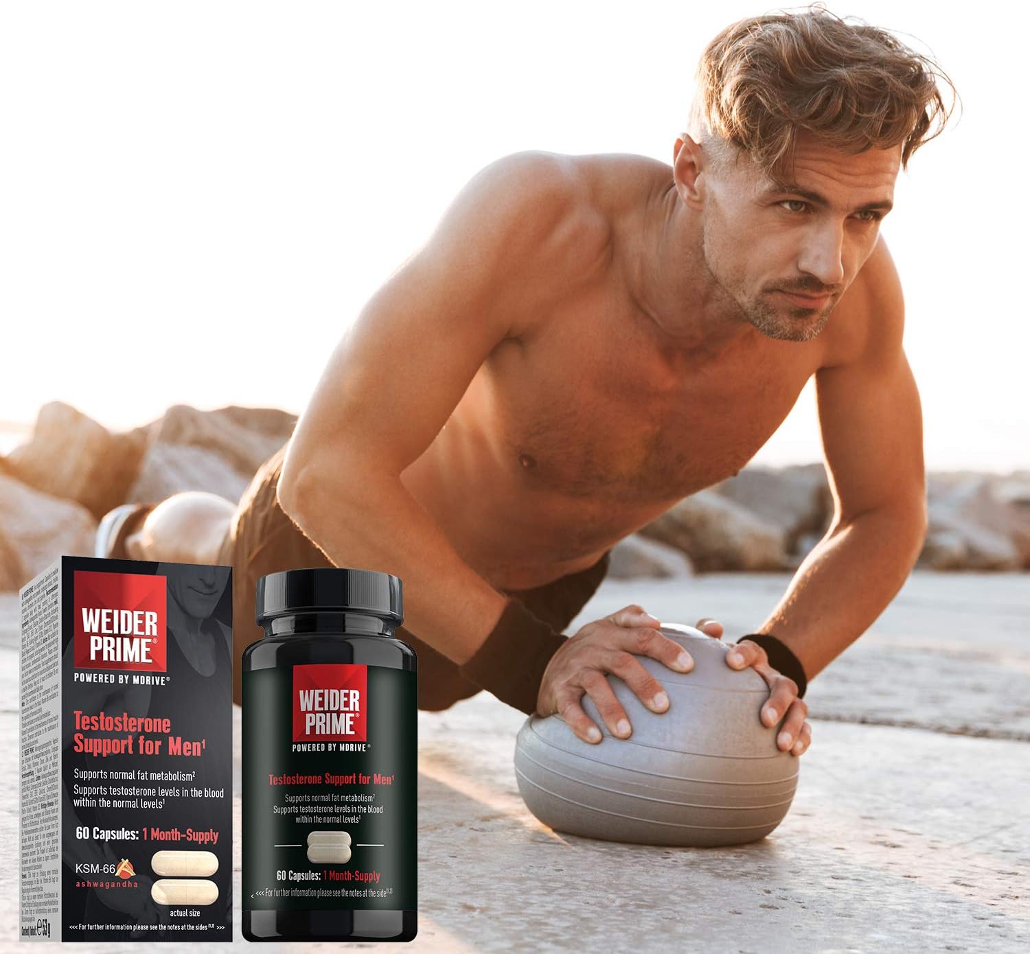 Weider Prime Testosterone Testo Booster For Men DIM KSM66 Ashwagandha 60 Caps - Galeri