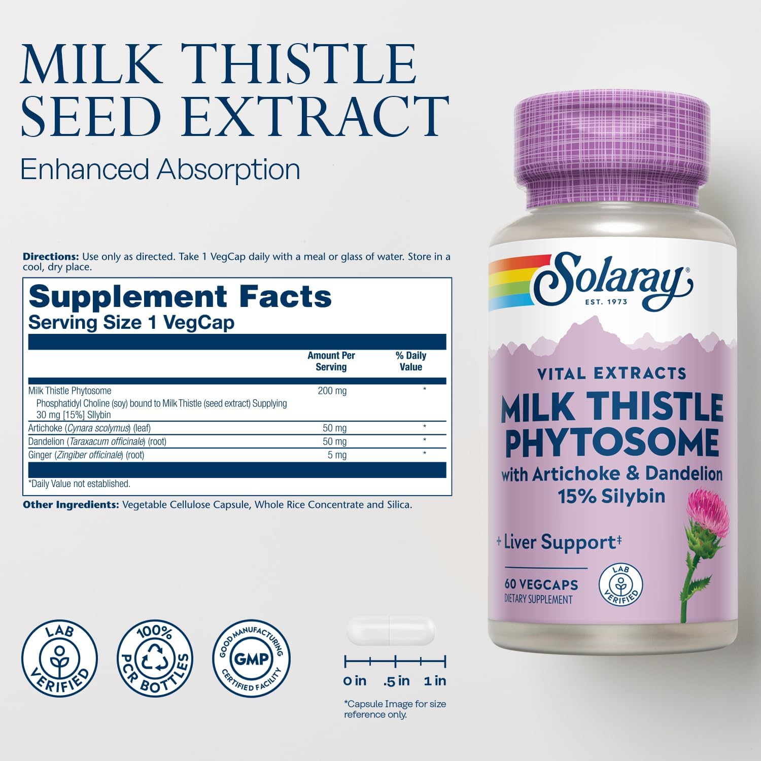 SOLARAY Milk Thistle Phytosome with Artichoke Dandelion and Ginger Liver 60 Caps - Galeri