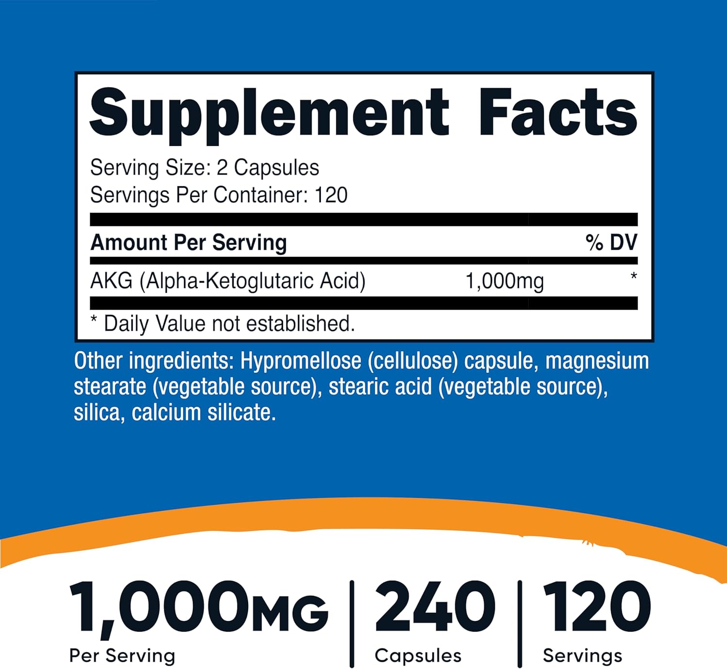 Nutricost AKG Alpha Ketoglutaric Acid Supplement 1,000 mg, 240 Capsules, 120 Servings Per Bottle - Powerful Precursor to Glutamine & Arginine, Energy Support - Galeri
