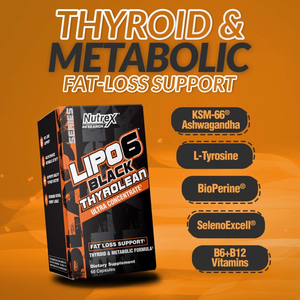Nutrex Lipo6 Black Thyrolean KSM66 Ashwagandha+Copper+Kelp+Selenium Fat burner 60 Caps - Galeri