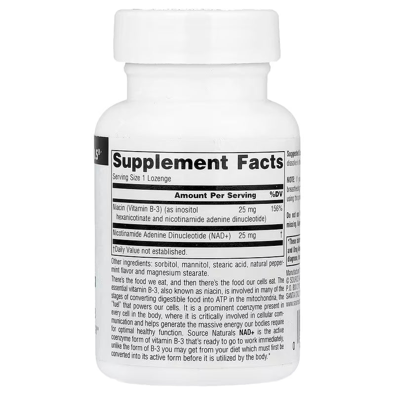 Source Naturals NAD+ Nicotinamide Adenine Coenzymated Niacin Vitamin B-3 ATP 60 Pastil - Galeri