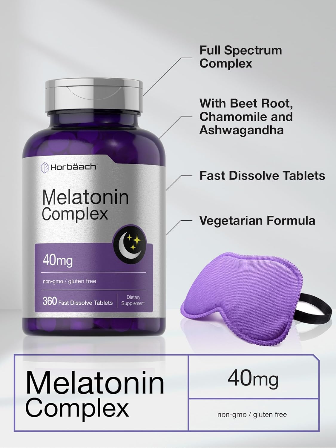 Horbaach Melatonin 40mg Complex | 360 Fast Dissolve Tablets | - Galeri