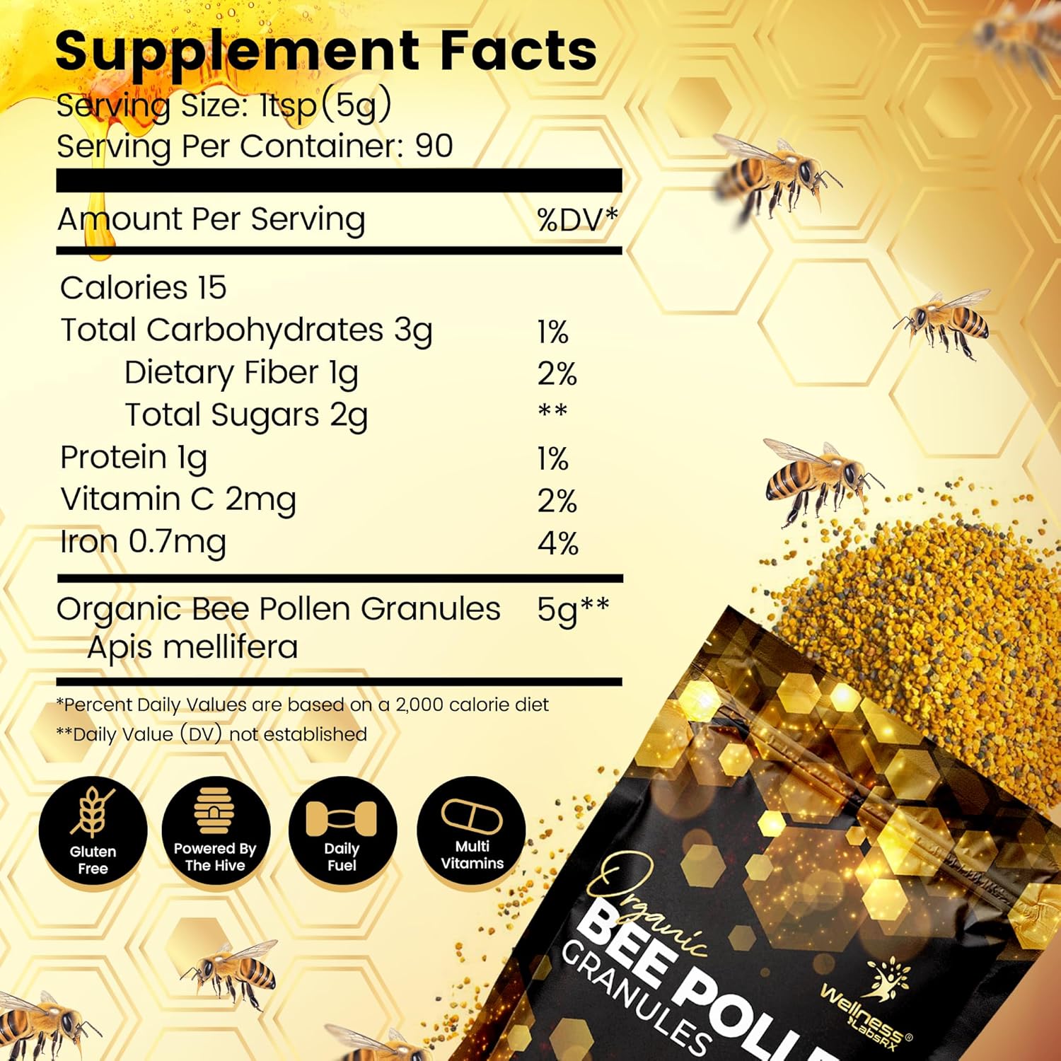 Wellnees Labs Organic Bee Pollen Arı poleni Immune Boost Digestive Proteins Vitamins Mineral - Galeri