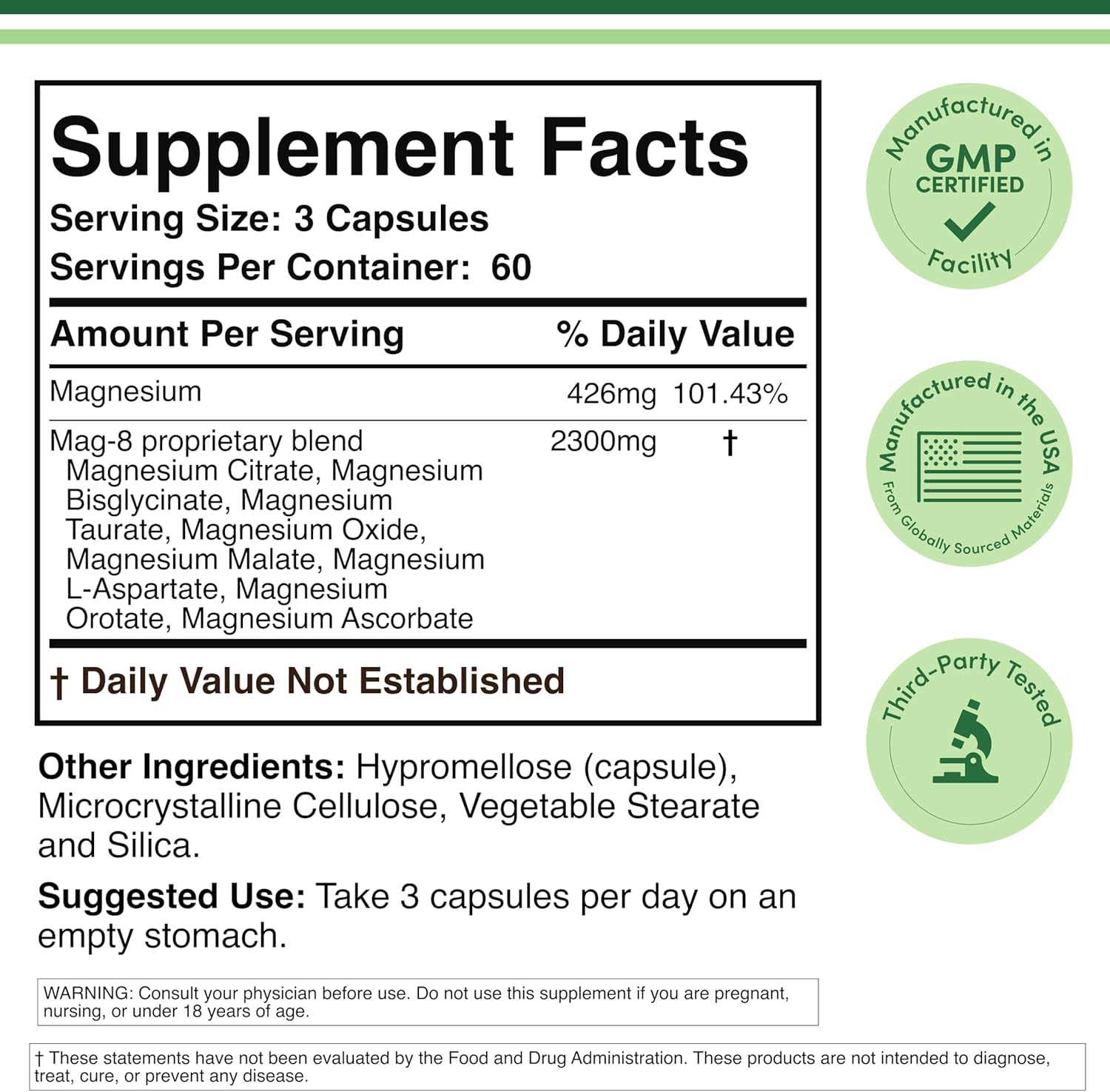 Double Wood Magnesium Complex Citrate Bisglycinate Taurate Malate L-Aspartate Orotate and Ascorbate 180 Caps - Galeri