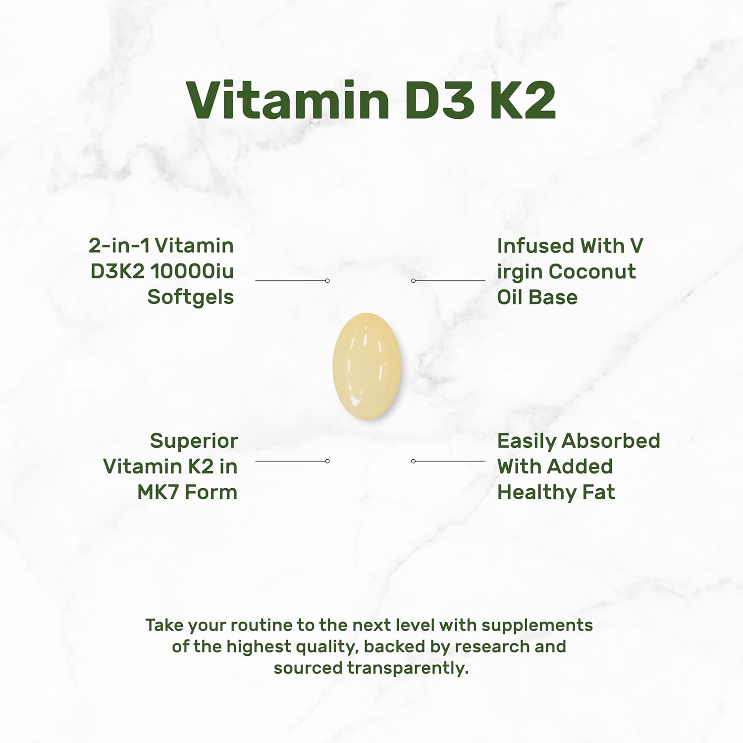 DEAL SUPPLEMENT Vitamin D3 10,000 IU + K2 MK7 200mcg  Coconut Oil  Heart Bone Teeth & Immune Health 250 Softgels - Galeri