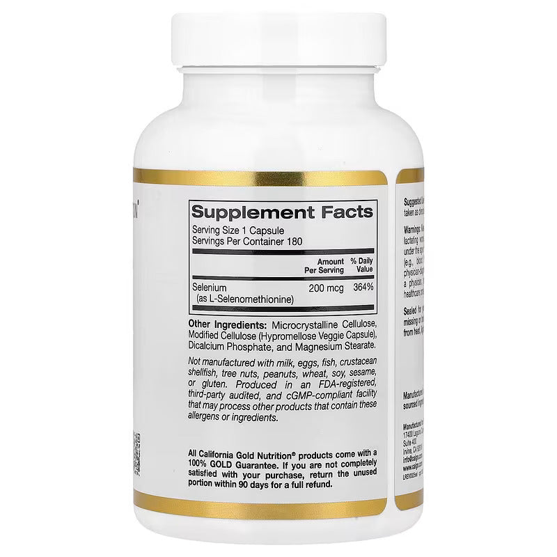 California Gold Nutrition, Selenium, Yeast-Free, 200 mcg, 180 Veggie C - Galeri