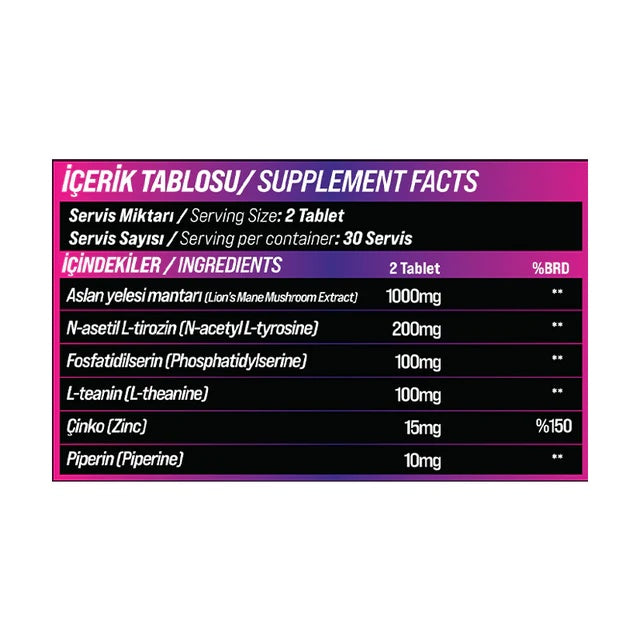 GRIMSUPPS LION'S MANE NEURO SUPPORT L-THEANINE & N-ACETYL TYROSINE 60 TABLETS - Galeri
