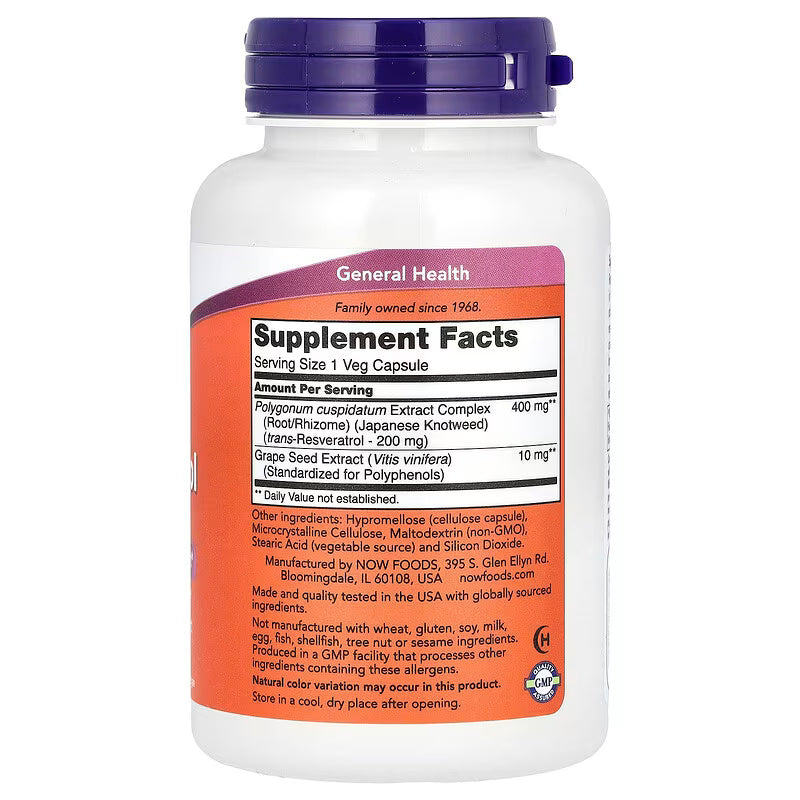 NOW Foods Resveratrol Grape Seed Antioxidants Brain & Cognitive 200 mg 120 Veg Capsules - Galeri
