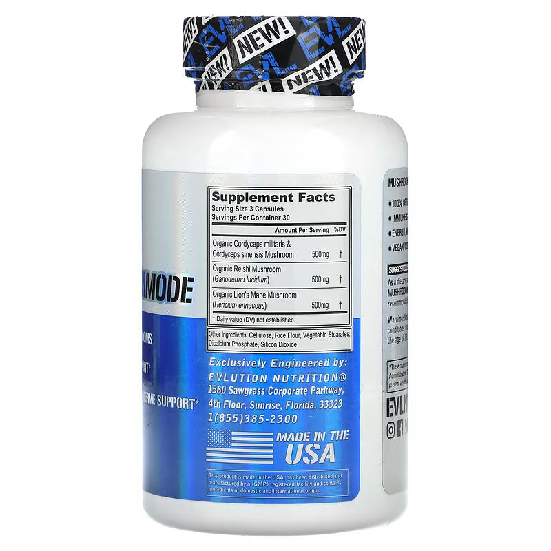 Evlution Vegan Organic Mushroom Lions Mane Cordyceps and Reishi Blend - Nootropics Brain Support 90 Veggie Caps - Galeri