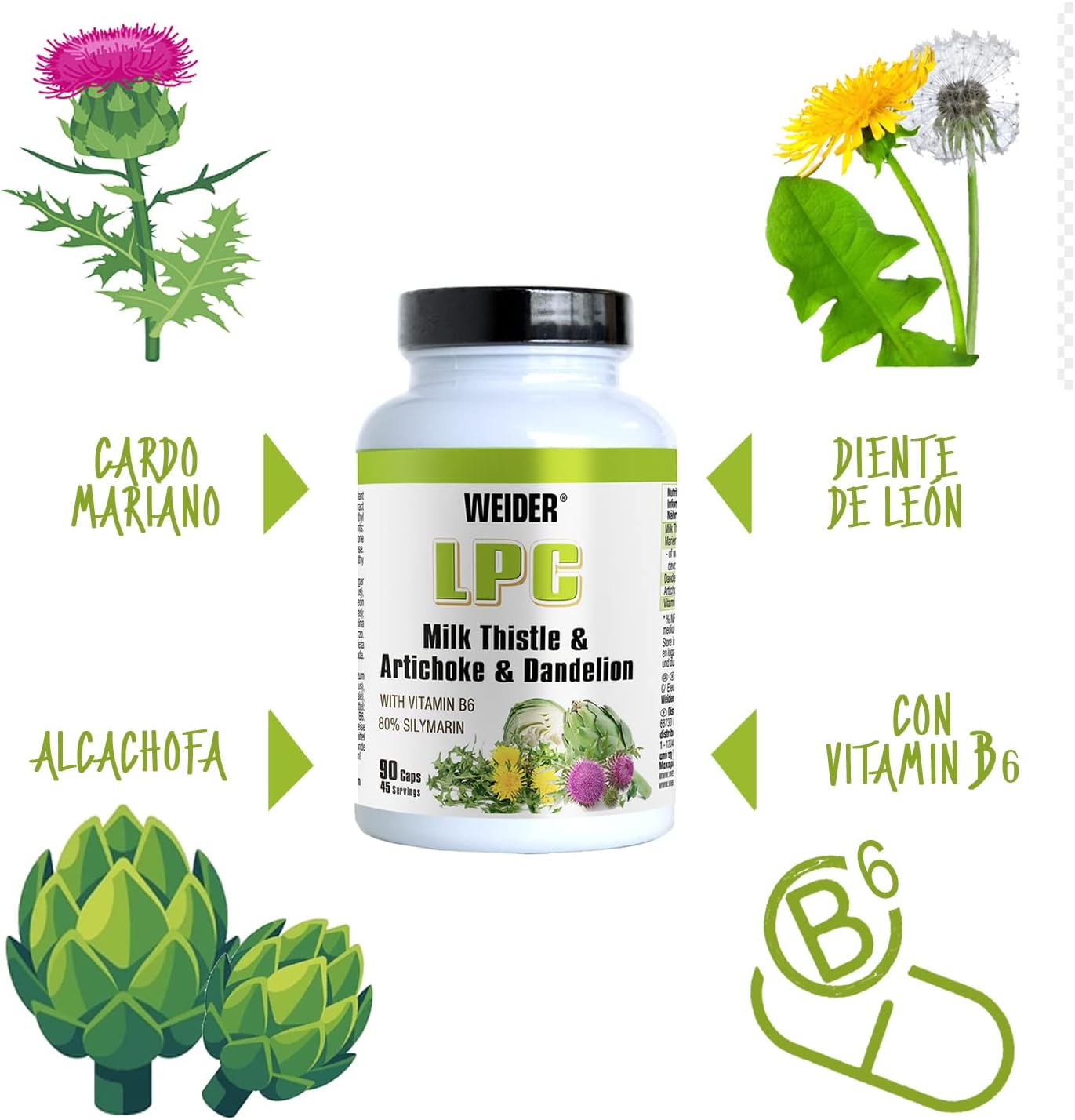 Weider LPC Liver Milk thistle(Deve dikeni)+Artichoke(Enginar) Dandelion Protector Cleanse - 90 caps - Galeri