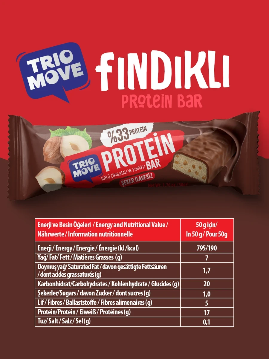 Trio Move Protein Bar 9 Adet X 50 Gr Sütlü Çikolatalı &amp; Fındıklı - Galeri