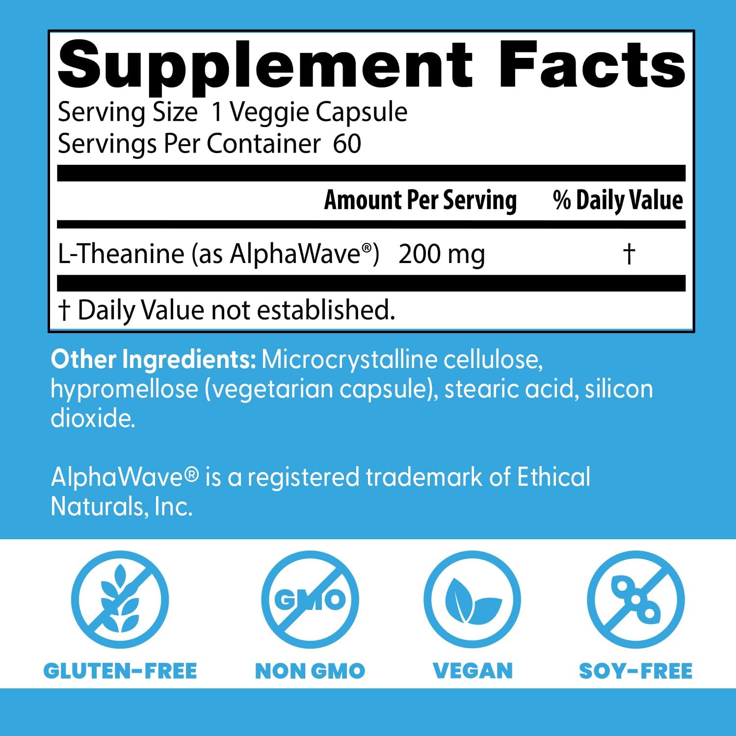 Doctor's Best L-Theanine AlphaWave Supports Relaxation and Mental 60 Veggie Caps - Galeri