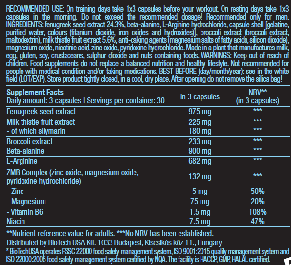 BiotechUSA Black Test + Fenugreek +Hmb + Ecdysterone + Zma / 90 Caps - Galeri
