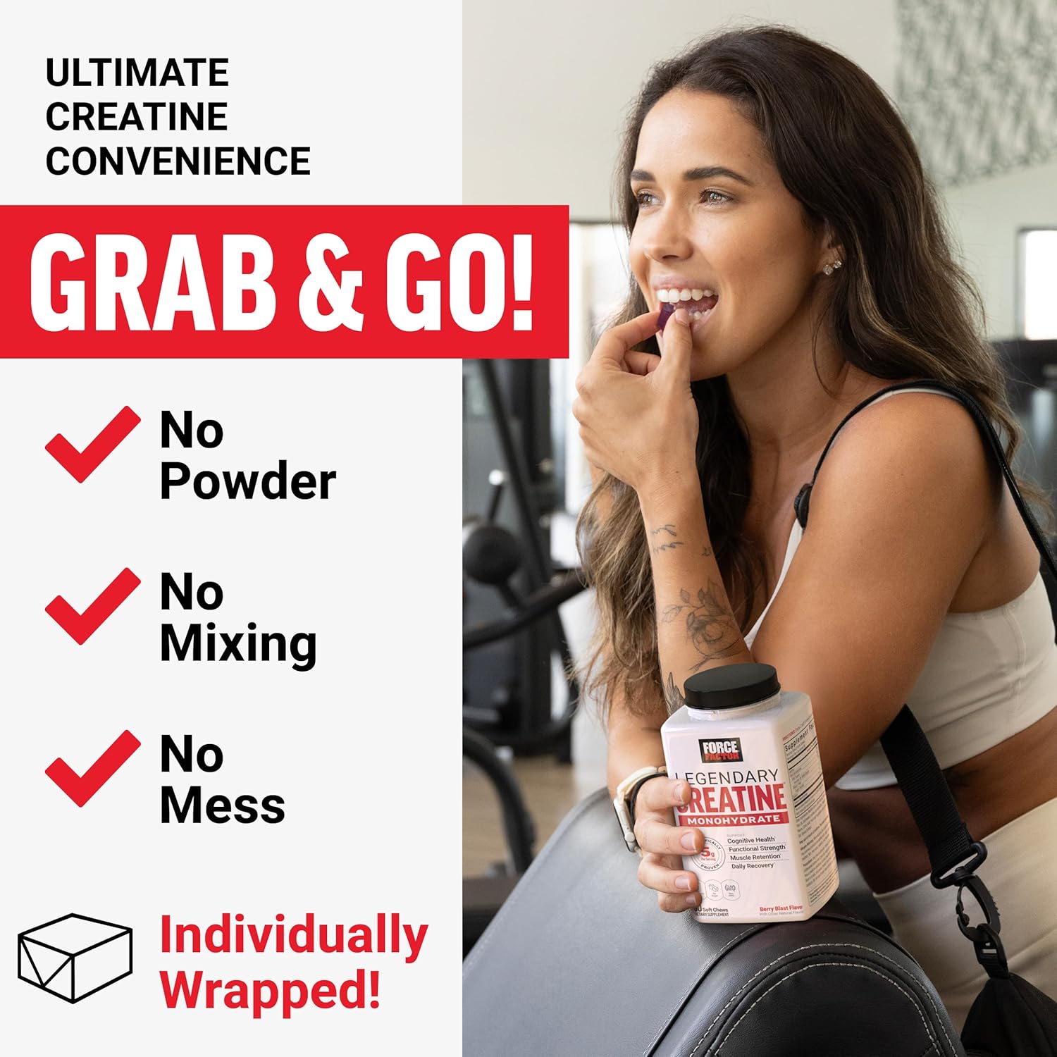 Force Factor Legendary Creatine Monohydrate Memory & Cognitive Sugar Free, Berry Blast 60 Chews - Galeri