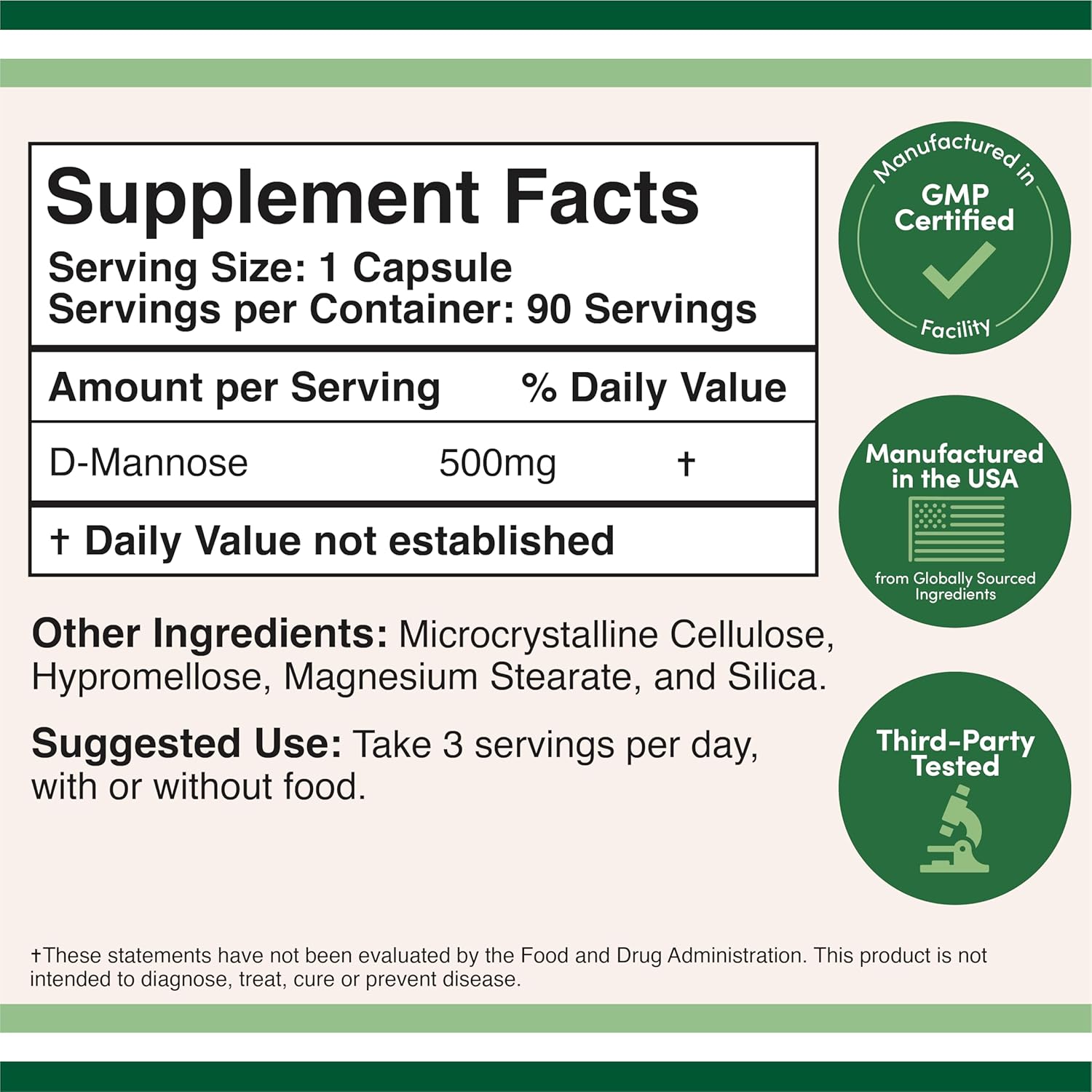 Double Wood D Mannose 500mg - 99.9% Purity Tested for Urinary Tract 90 Caps - Galeri