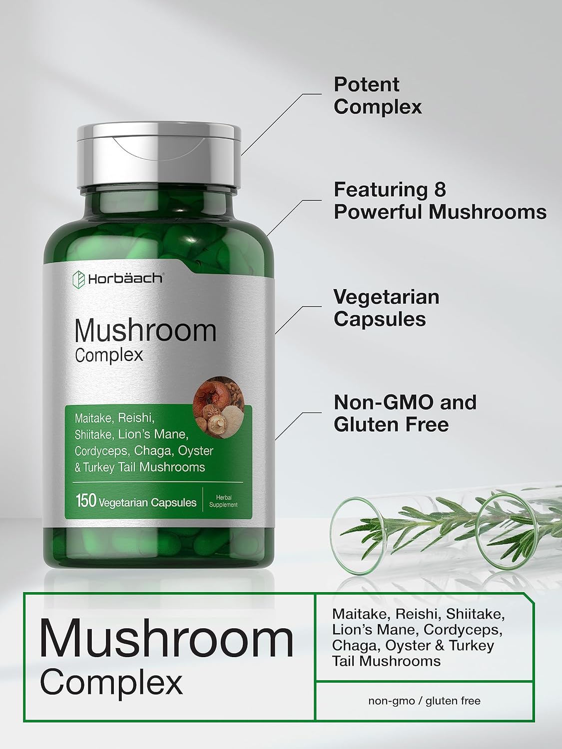 Horbaach Mushroom Complex Reishi, Chaga, Lions Mane 150 Caps - Galeri