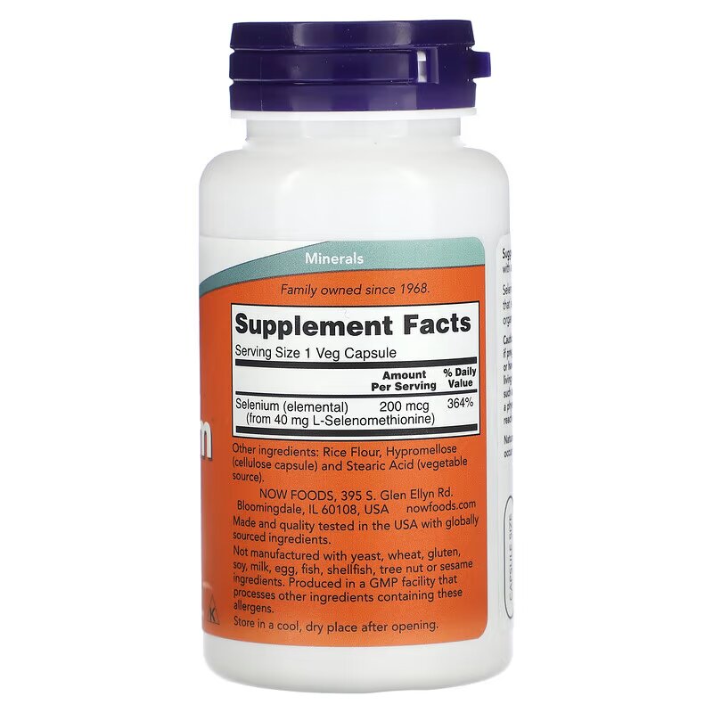 NOW Foods, Selenium Selenyum 200 mcg 90 Veg Caps - Galeri