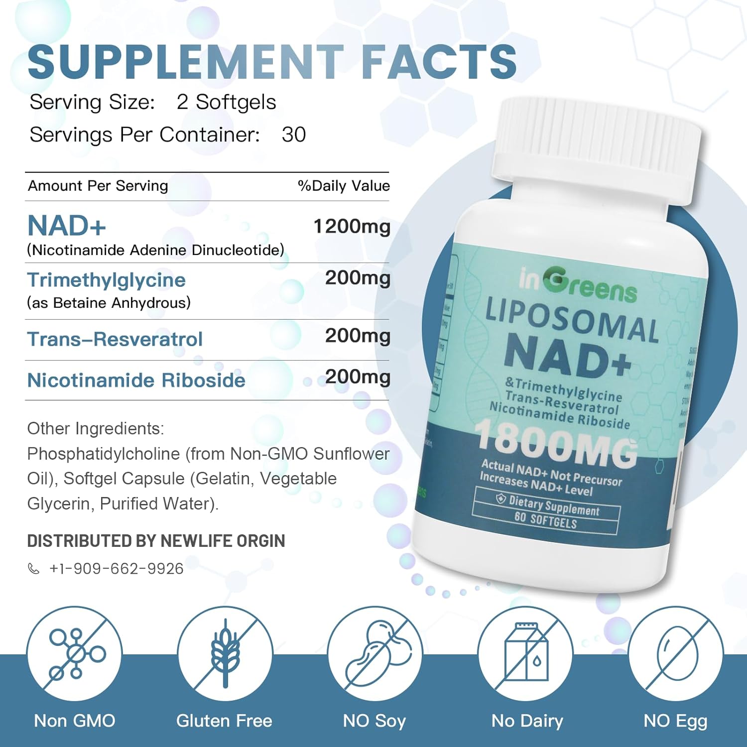inGreens Liposomal NAD+TMG+RESVERATROL+NİCOTİNAMİDE Supplement 1800 mg 60 Softgel - Galeri
