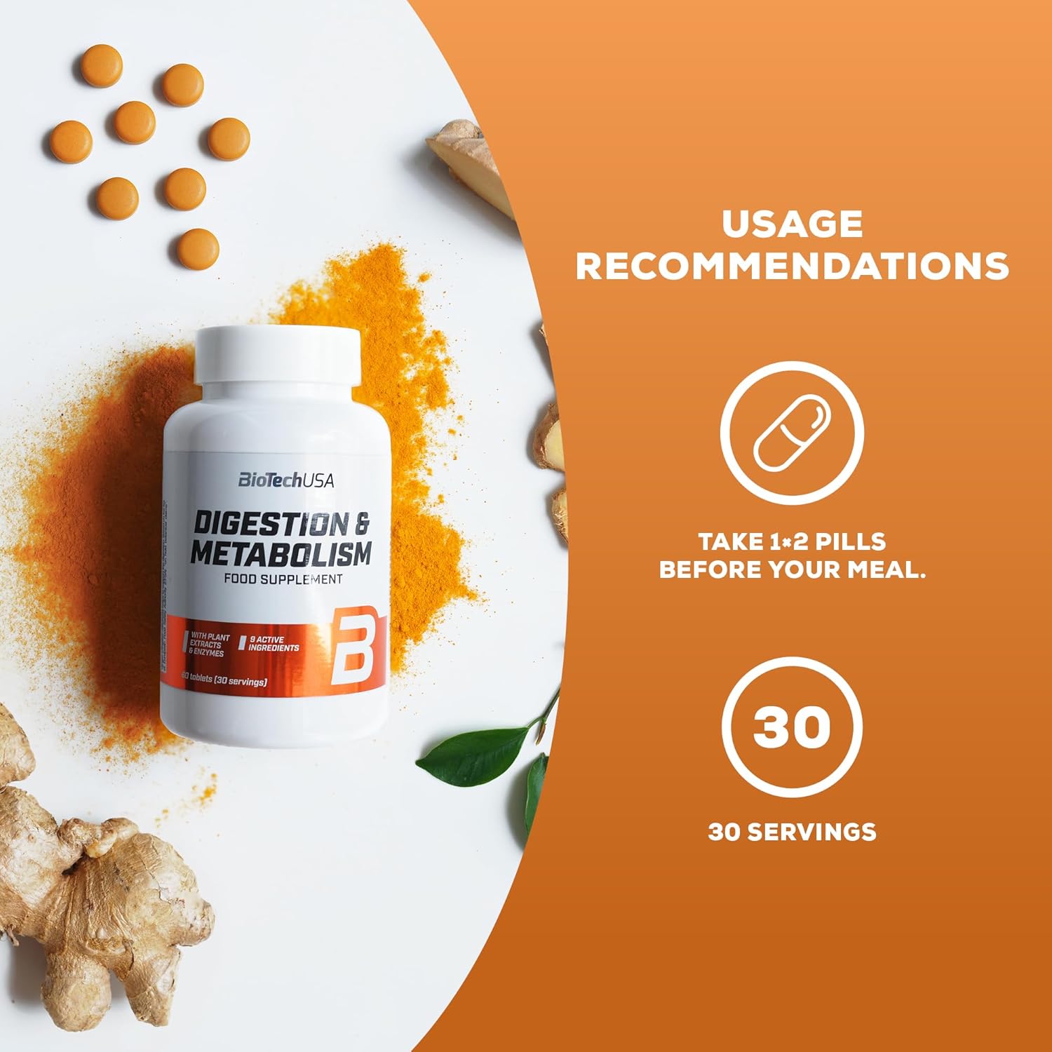 BioTechUSA Digestion & Metabolism Pills with Plant extracts enzymes Minerals and biotin 60 Tablet
