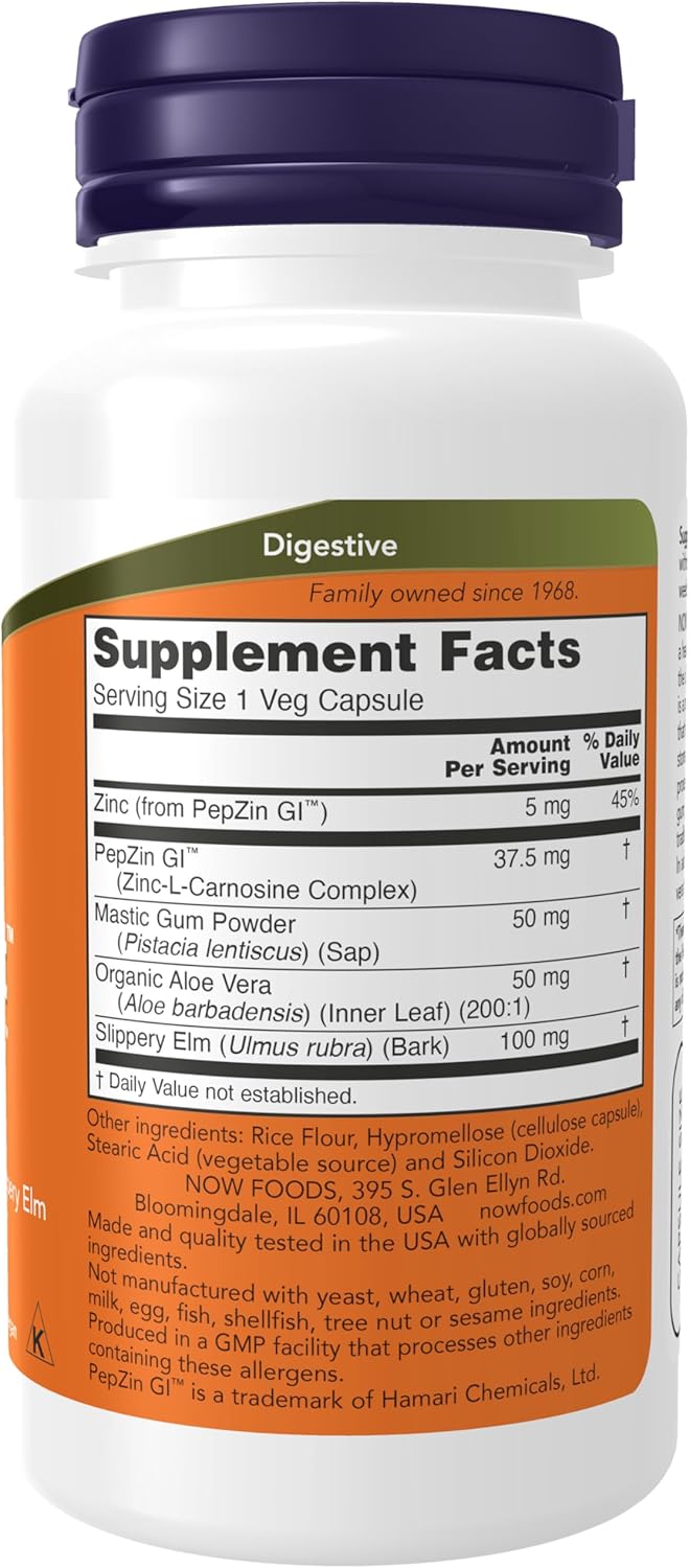 NOW Foods Gastro Comfort Mastic Gum Aloe Vera Slippery Elm Gastric Health 60 Veg Caps - Galeri