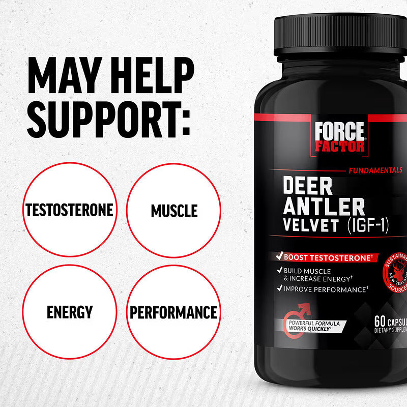 Force Factor, Deer Antler Velvet Testo (IGF-1), 60 Capsules - Galeri