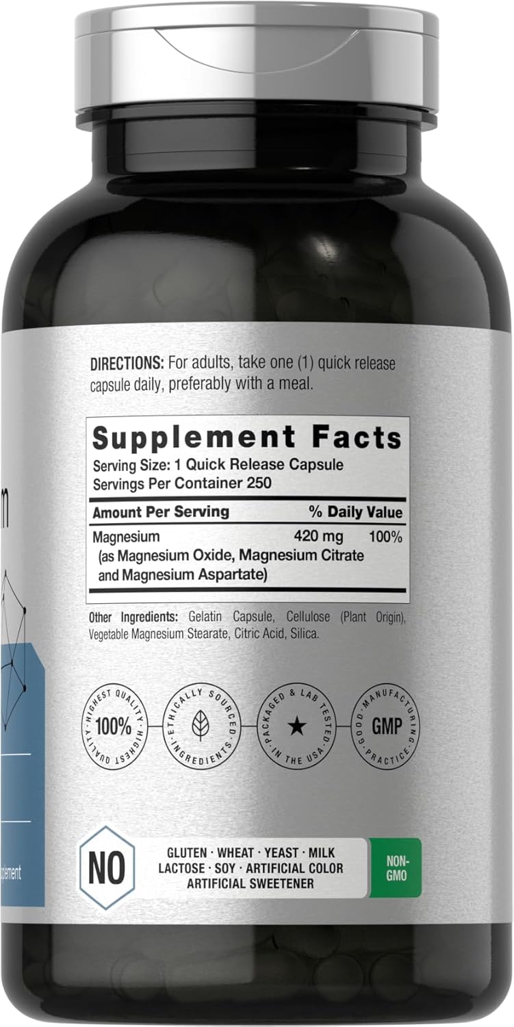 Horbäach Triple Magnesium(Magnezyum) Complex 420 mg 250 Caps Gluten Free Magnesium Oxide, Citrate - Galeri