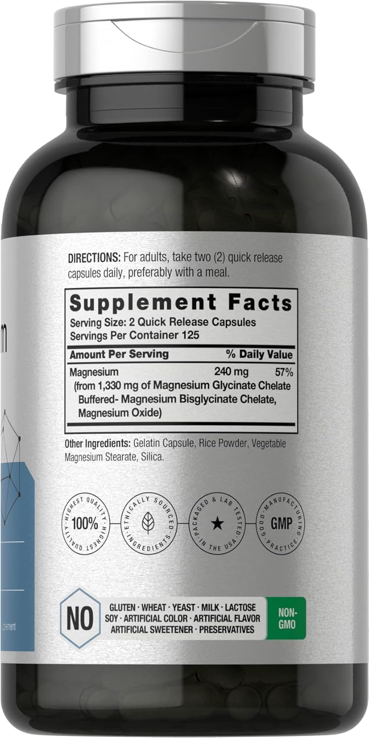 Horbaach High Magnesium Magnezyum Glycinate Glisinat with Chelated Minerals  1330mg 250 Caps - Galeri