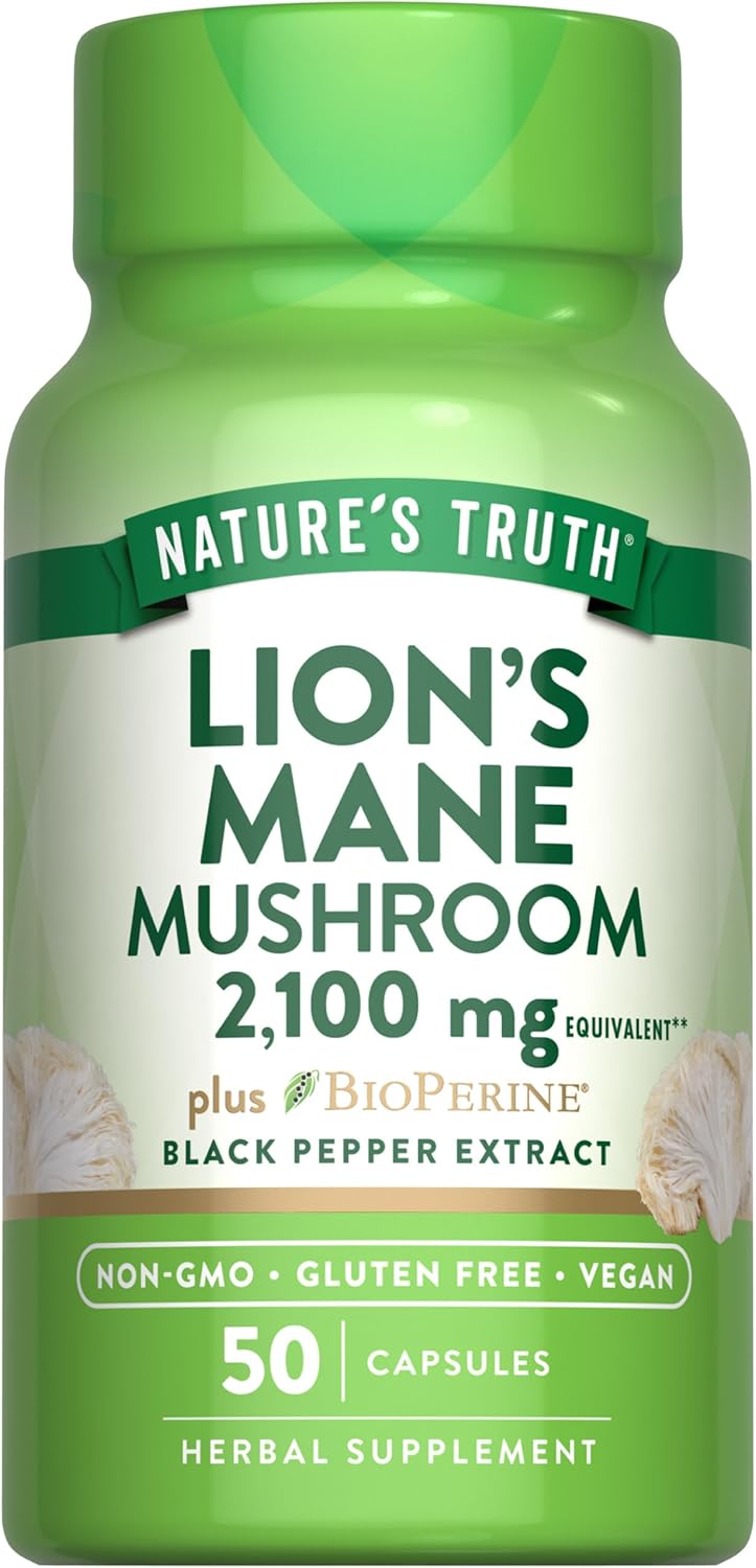 Nature's Truth, Lion's Mane(Aslan yelesi mantarı) Mushroom Plus BioPerine®, 2100 mg, 50 Capsules - Galeri