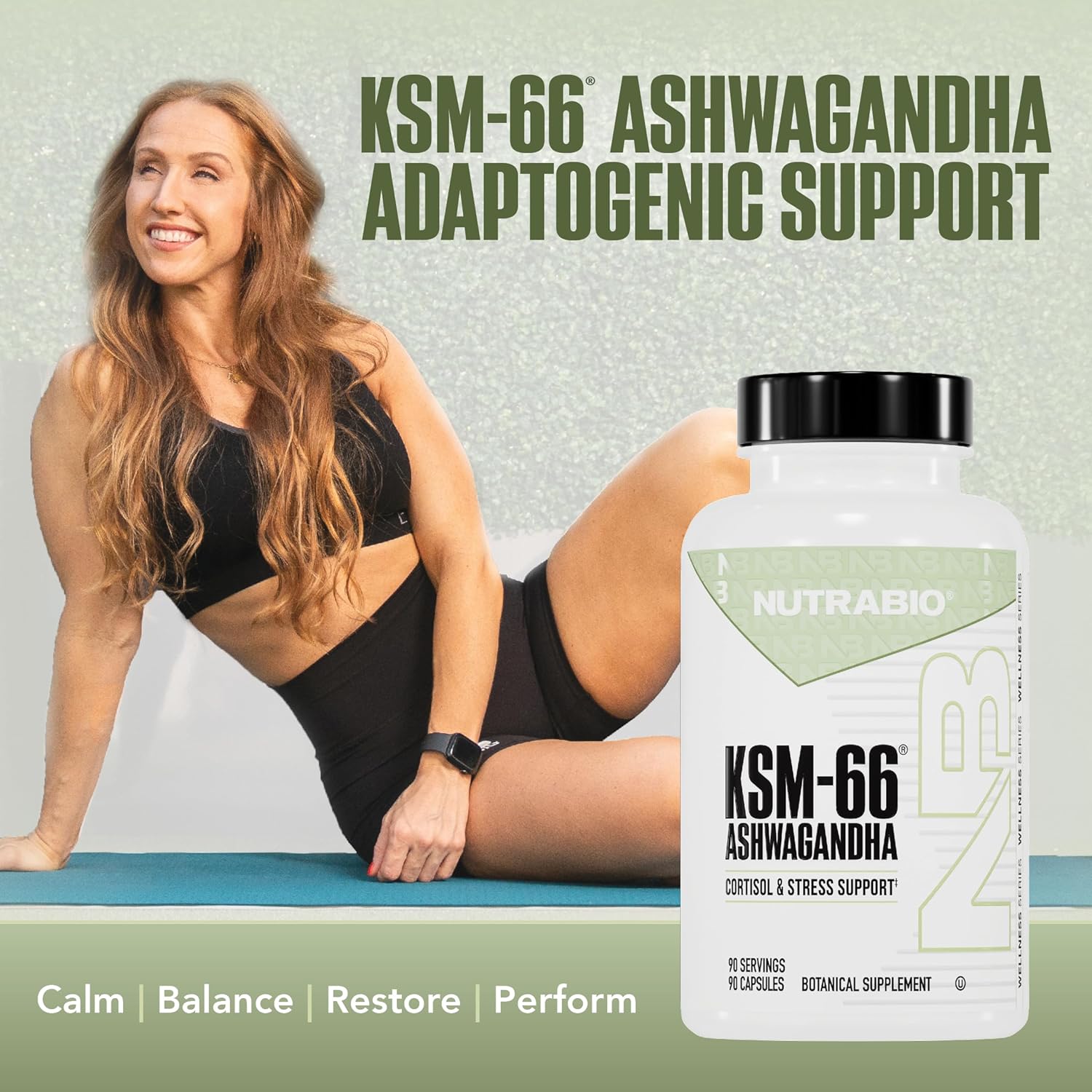 NutraBio Ashwagandha KSM66 Herbal for Stress Mood & Performance 600 MG 90 Caps - Galeri