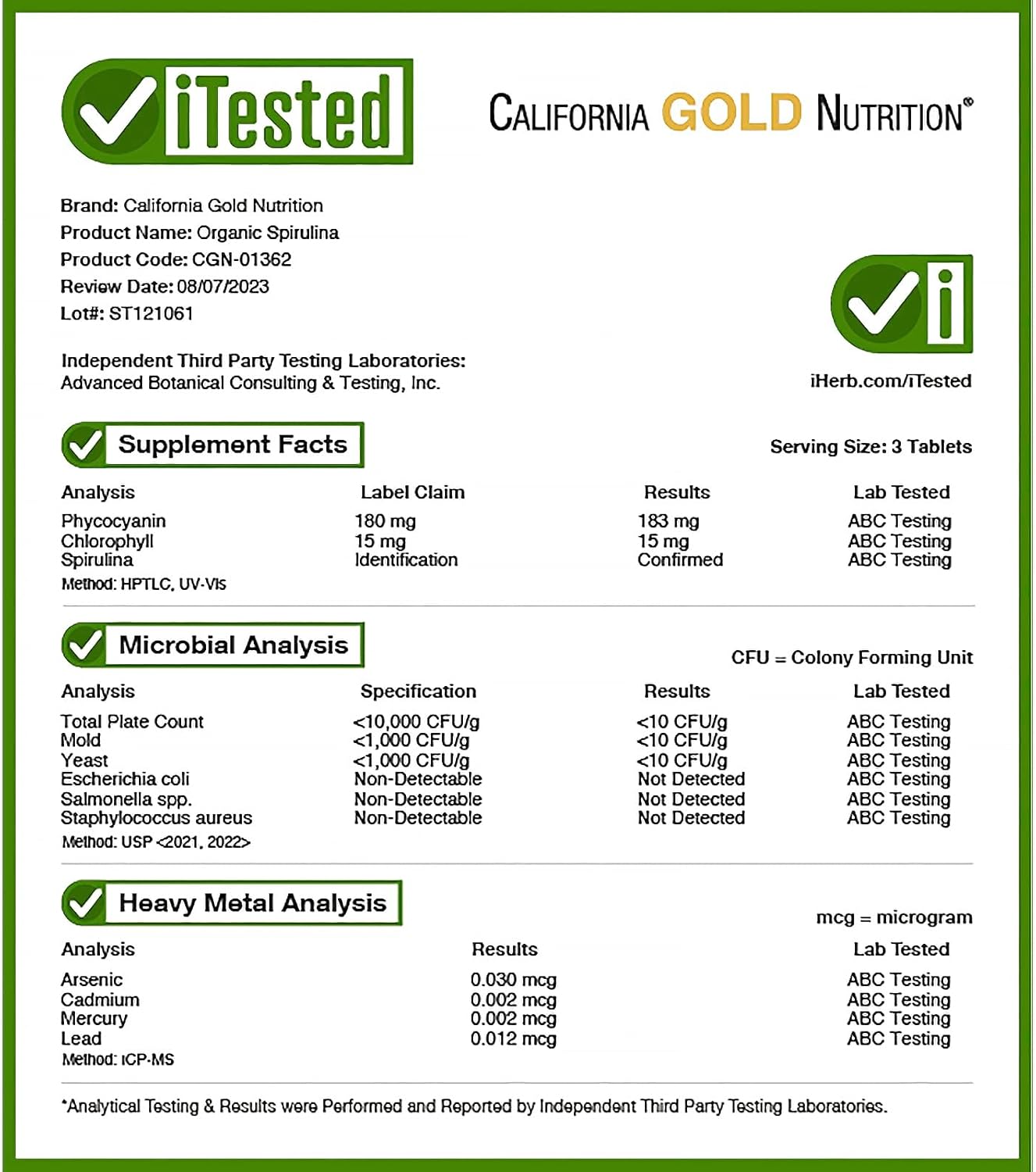 California Gold Nutrition Organic Spirulina Greens & Superfoods Antioxidant Support 240 Tablets - Galeri