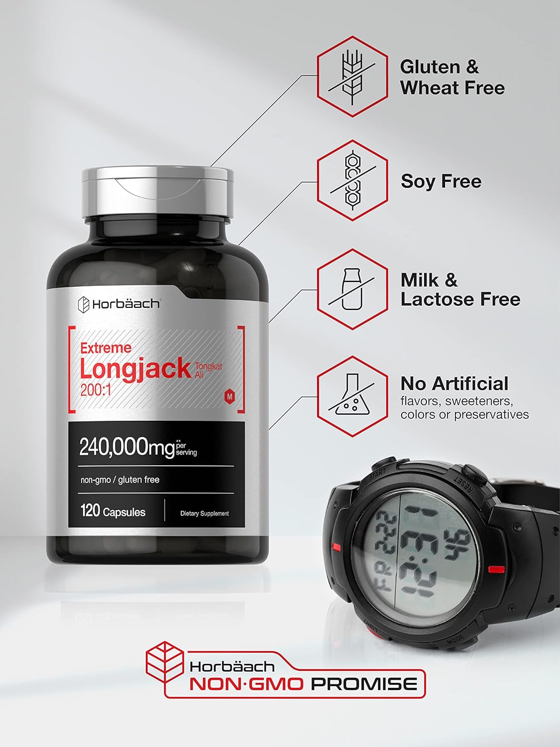Horbaach Longjack Lj Tongkat Ali Extreme Male Performance 240,000 mg 120 Caps - Galeri