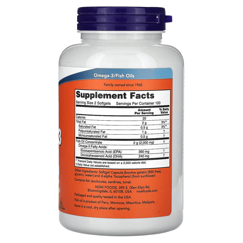 NOW Foods Omega-3 Fish Oils EPA DHA 200 Softgels - Galeri