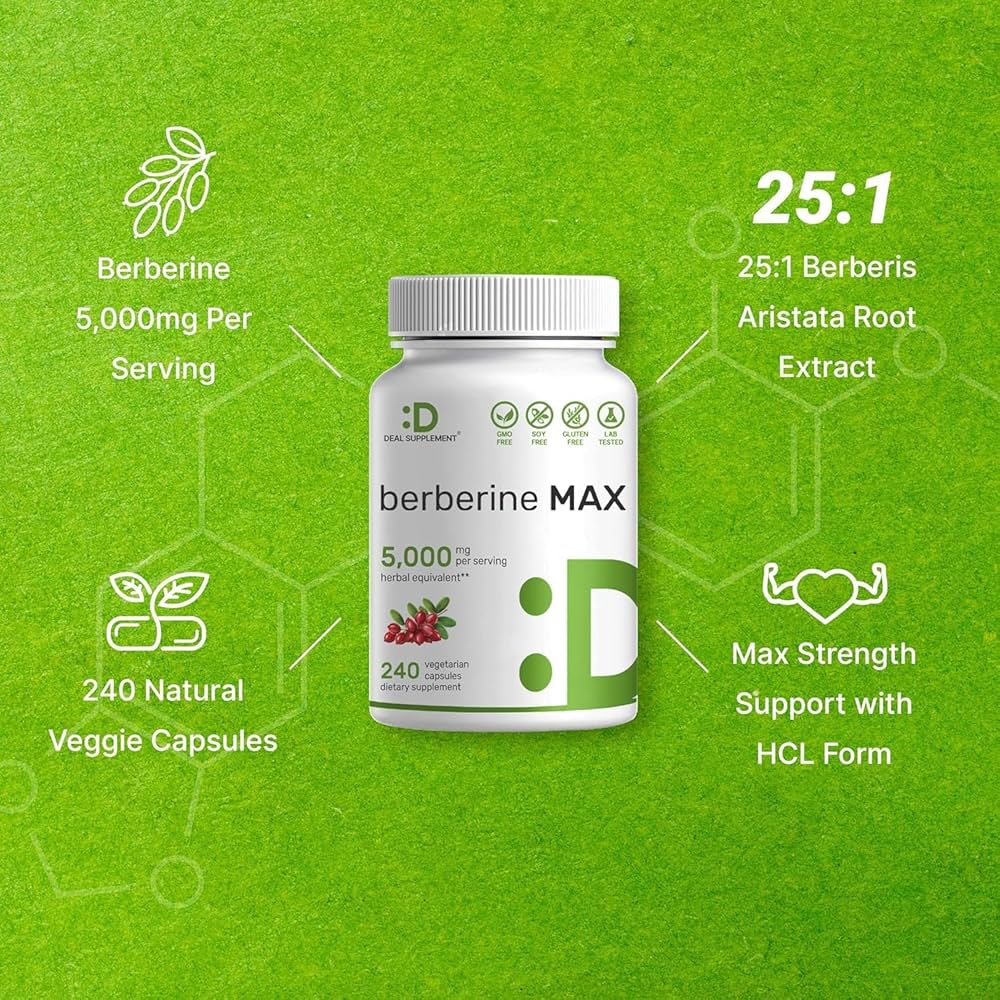 Deal Supplement Berberine Max Supplement with Turmeric, 5,000mg Per Serving, 240 Veggie Capsules - Galeri