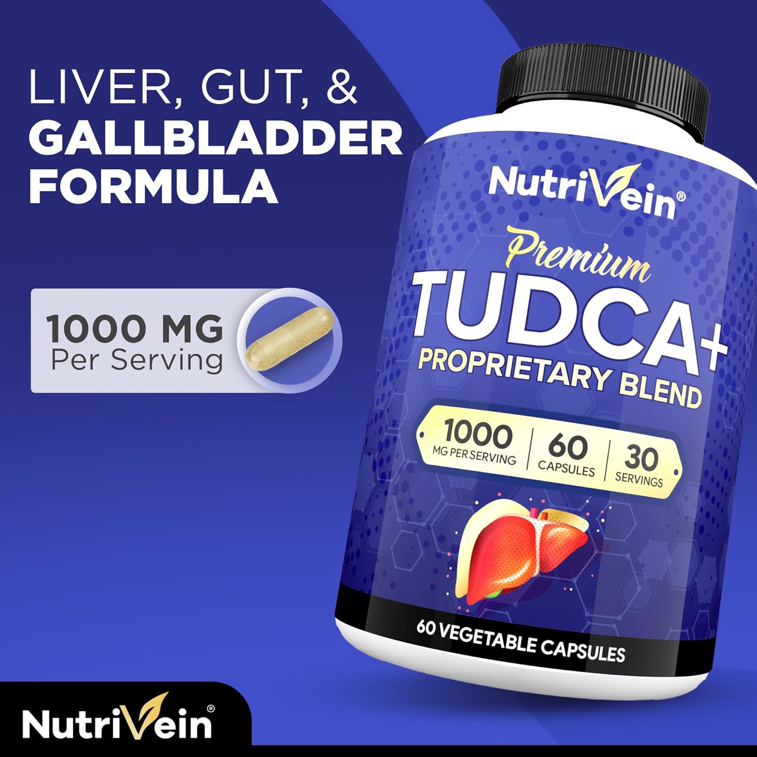 Nutrivein TUDCA+Milk Thistle Liver Wellness Support Supplement 1000 MG - 60 Caps - Galeri