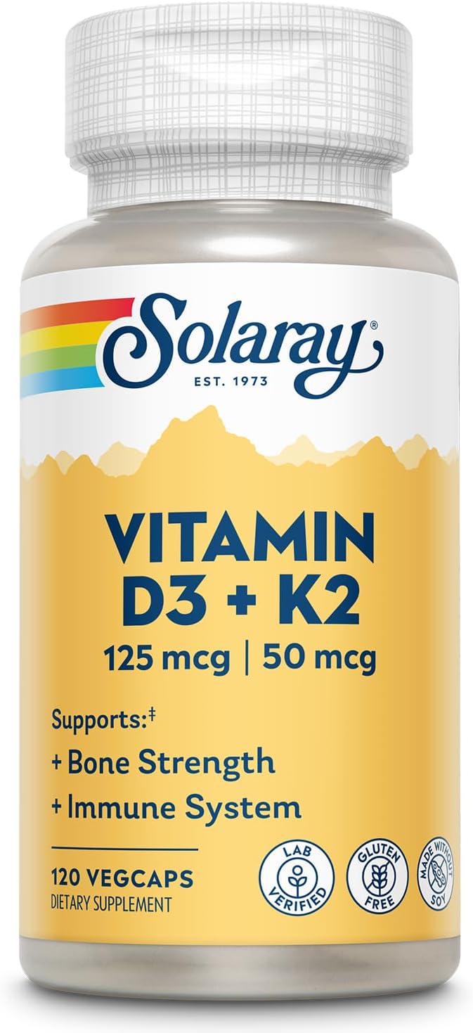 SOLARAY Vitamin D3 K2 MK7 Bone Health Immune Support 5000 IU 120 Caps - Galeri