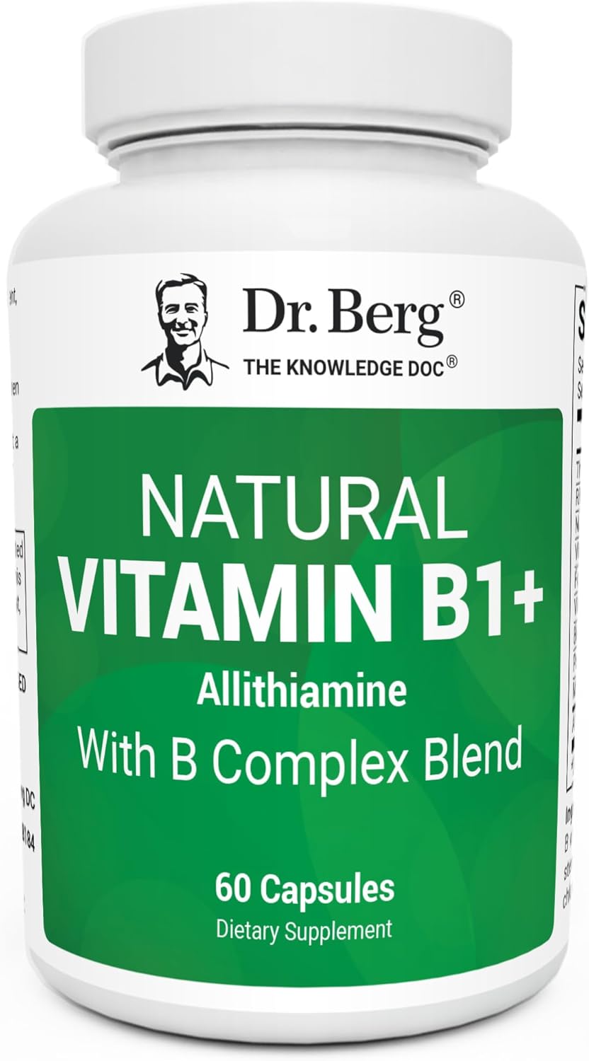 Dr. Berg Natural Vitamin B1 B6 B12 Complex Allithiamine Vitamin B1 Thiamin, Niacin, Folate, Magnesium & More - 60 Caps