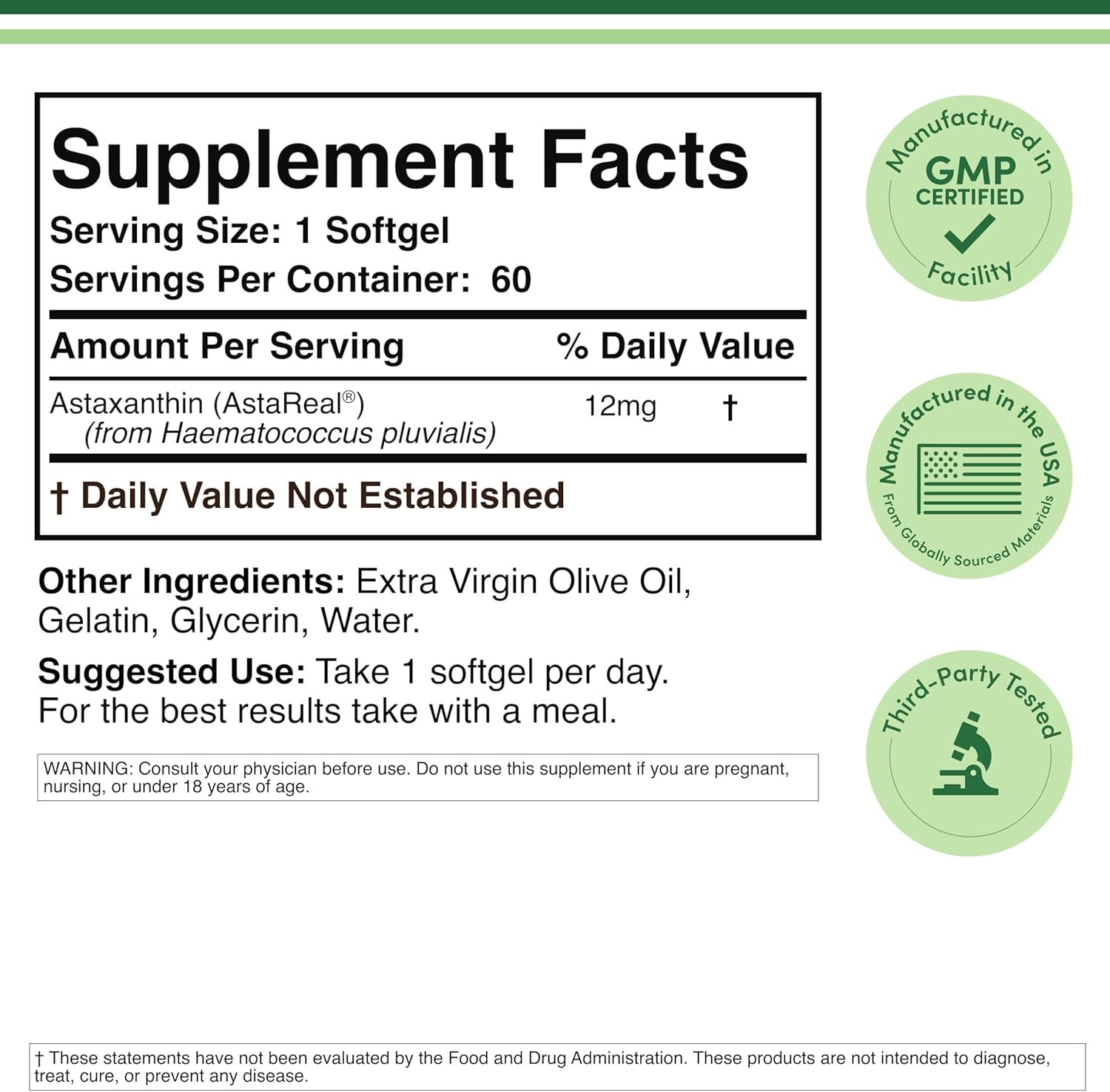 Double wood Astaxanthin 12mg Max Strength Antioksidan Eye Skin Health 60 Softgels - Galeri