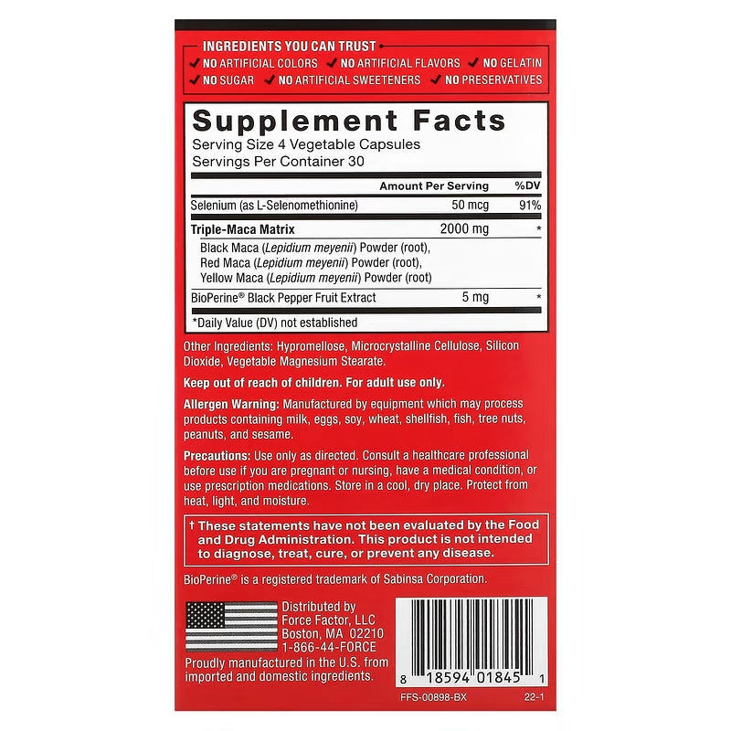 Force Factor Maca Max Maximize Performance Black Maca, Red Maca, & Yellow Maca  2000mg, 120 Cap - Galeri