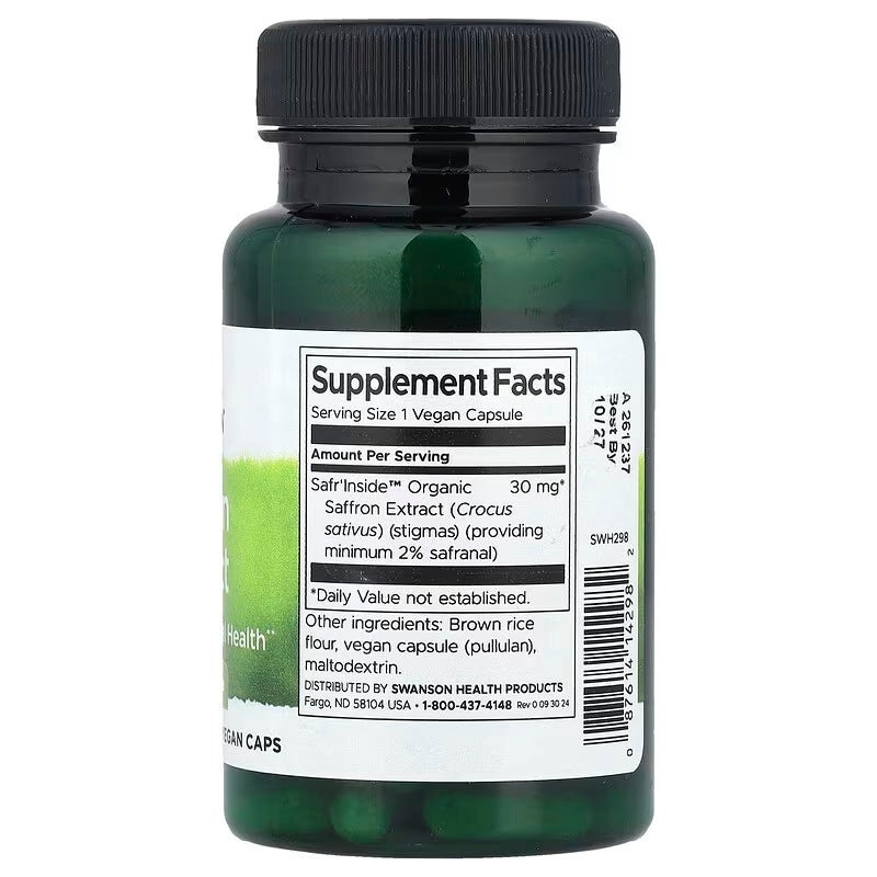 Swanson Saffron Extract Mental and Emotional Health 30 mg 60 Vegan Caps - Galeri