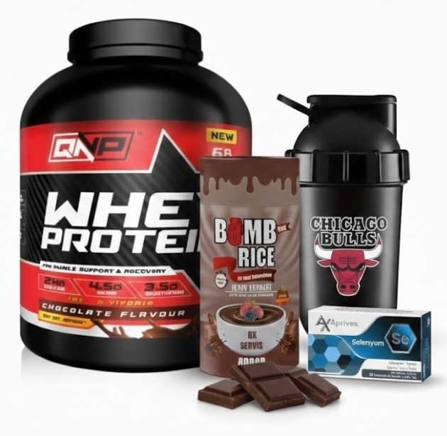 QNP NUTRITION WHEY PROTEİN ÇİKOLATA 2kg + Selenyum Vitamin + Rice Cream + Shaker