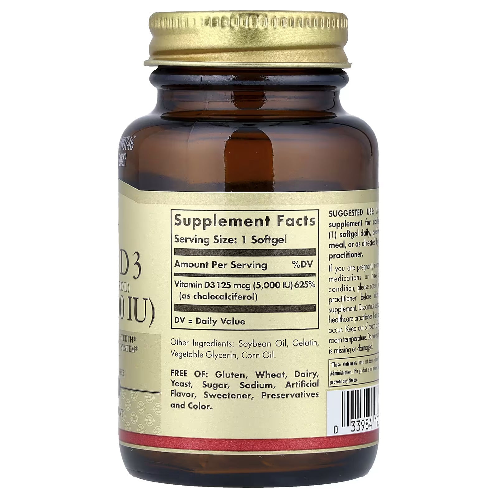 Solgar Vitamin D3  Healthy Bones & Teeth Immune System 125 mcg 5000 IU 100 Softgels - Galeri