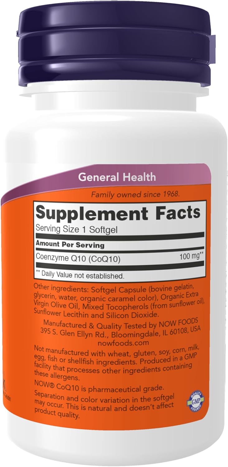 NOW Foods, CoQ10 Coenzyme Koenzim Grade Cardiovascular Health 100 mg, 50 Softgels - Galeri