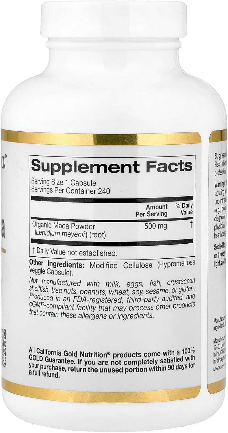 California Gold Nutrition, Peruvian Maca, 500 mg, 240 Veggie Caps - Galeri