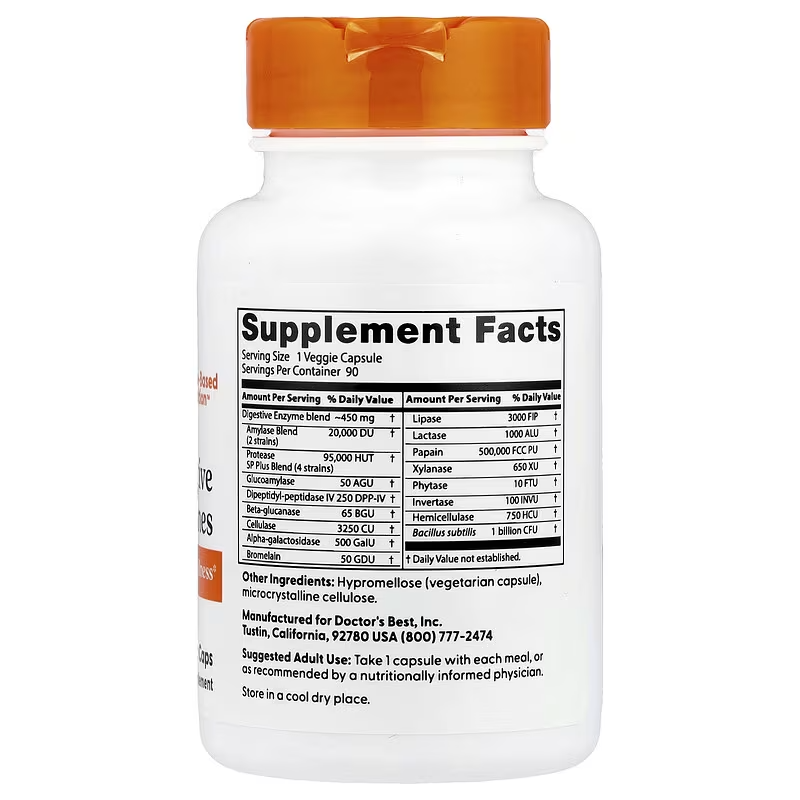 Doctor's Best Digestive Super Enzymes Amylase Bromelain Papain Gut Health 90 Veggie Caps - Galeri