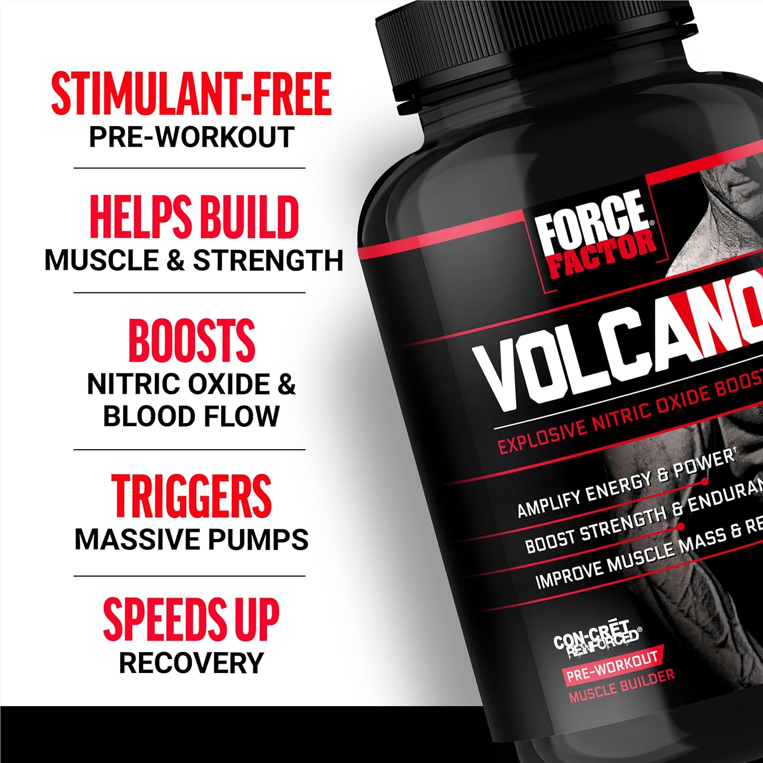 Force Factor Volcano PreWorkout Nitric Oxide Booster for Men with Creatine and L-Citrulline Pump 120 Capsules - Galeri