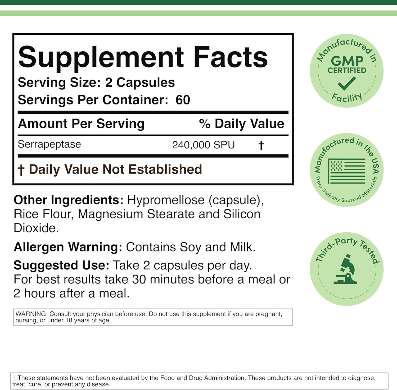 Double Wood Serrapeptase 240,000 Proteolytic Hearth Enzyme Joint Health 120 Caps - Galeri
