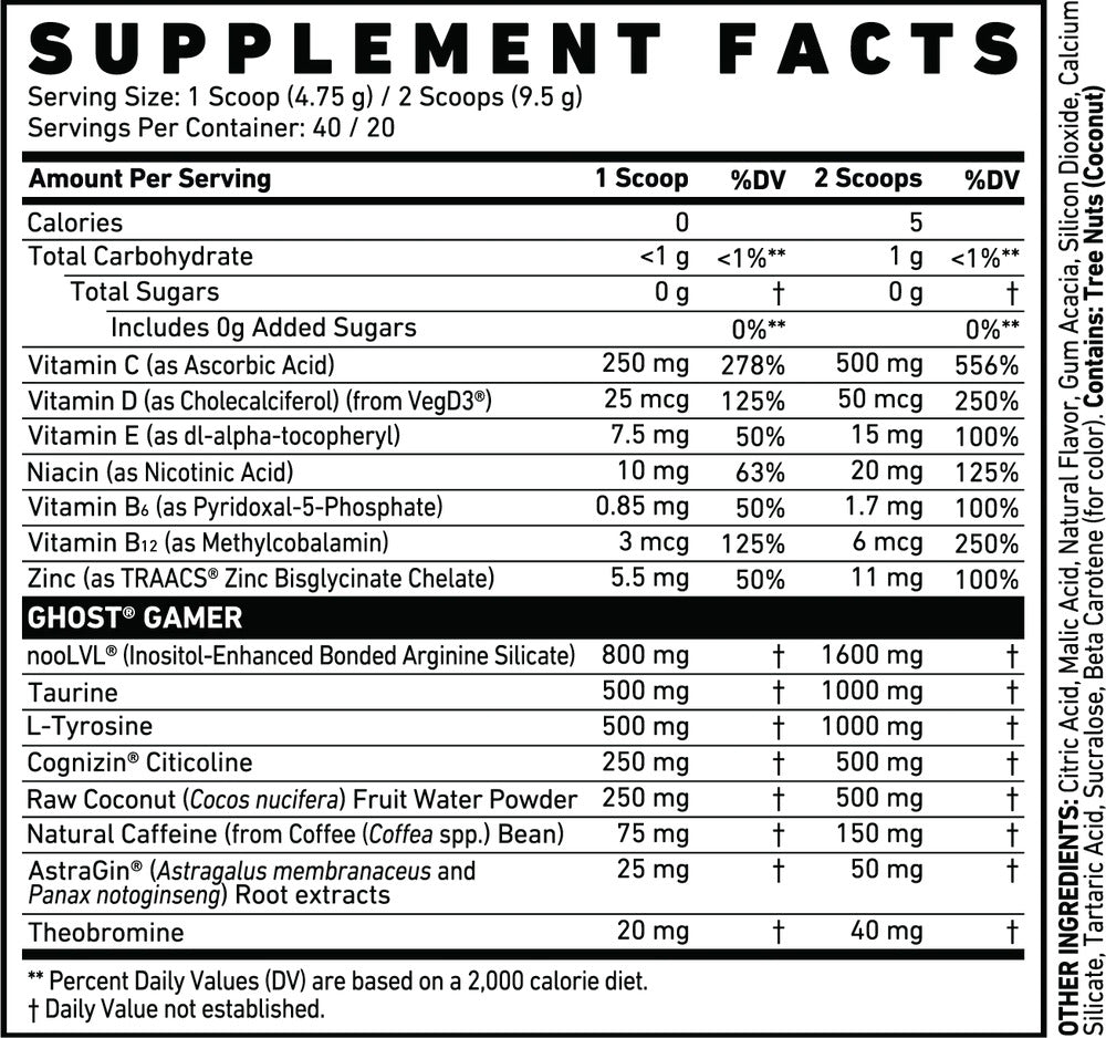 GHOST GAMER Energy and Focus Support Nootropıcs 40 servis (Arginine+Zinc+Tyrosine+Taurine) - Galeri